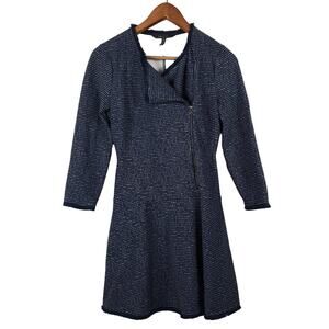 BCBGMaxazria Fringe Shirt Dress Side Zip Navy Knit Casual Winter Fall Blue - XS